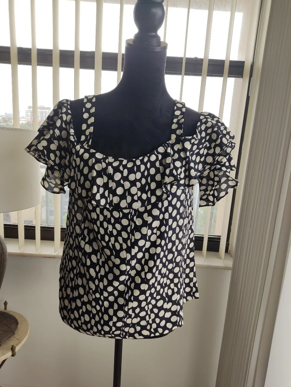 J. Crew Black & Ivory Ratti Print Polka Dot Cold-Shoulder Camisole Size 6